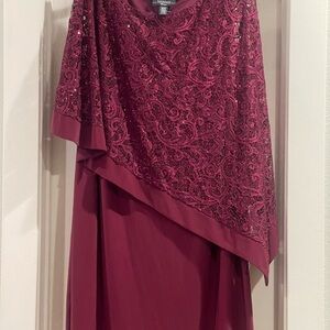 R&M Richards Burgundy Asymmetrical Lace Dress